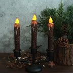 CVHOMEDECO. Real Wax Hand Dipped Battery Operated LED Timer Taper Candles Country Primitive Flameless Lights Décor, 6-3/4 Inch, Brown, 2 PCS in a Package - color: Brown 2 Pcs