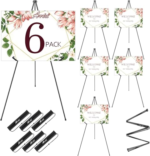 AROIC 63 "Easel Stand for Display, 6 Pack Portable Foldable Metal Easel, Easels for Signs Wedding Logos,Arts, Painting,Adjustable Floor Easels with 6 Storage Bag - style: 6P