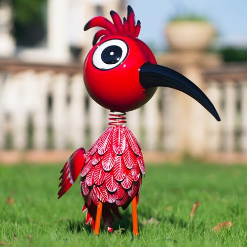 Metal Large Garden Statue,16.5" Red Bird Statues and Sculptures for Outdoor Decor,Metal Yard Art Lawn Ornaments for Patio Backyard Decoration - color: Red Bird