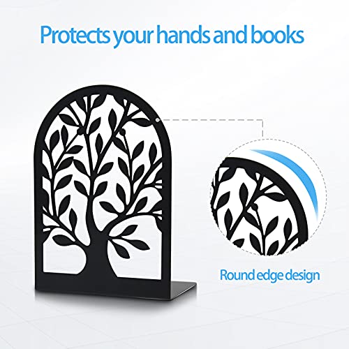 Umikk Book Ends, Bookends for Shelves, Tree Book End to Hold Books, Metal Bookend Stopper, Non-Skid Book Holder, Black Book Supports for Office Home Kitchen, Modern Decorative Bookends(3 Pair/6 Pcs)