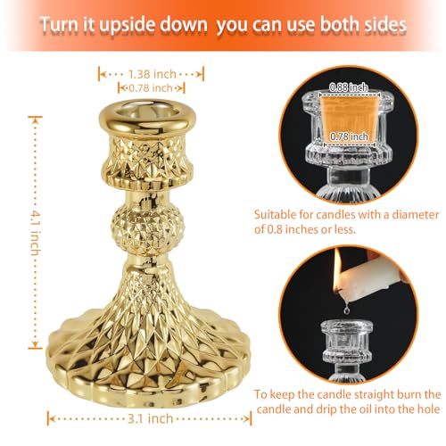 Glass Candlestick Holder,Striped Taper Candle Holders,Set of 6 Candle Stand for Table Centerpieces, Home Decor,Weddings,Festival and Parties (Gold Diamond) - color: Gold Diamond