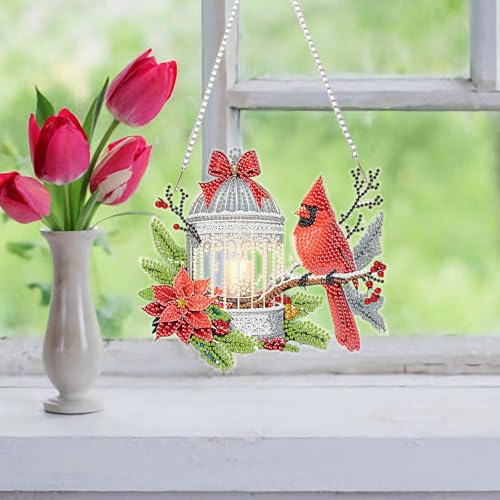 Auremi Christmas Diamond Art Pendant Kits,5D Cardinal Diamond Art Diamond Painting Hanging Kits,DIY Special Shaped Diamonds Painting Suncatcher Pendant Kit for Adults for Gift Wall Home Decor - color: Cardinal Christmas