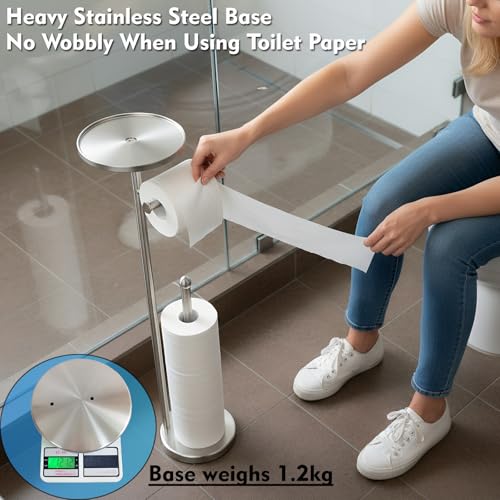 Toilet Paper Holder with Shelf, Tissue Roll Holder Stand with Storage Space for Holding Extra 4 Toilet Paper Rolls, Stainless Steel Rustproof Freestanding (Brushed Nickel) - color: Brushed Nickel