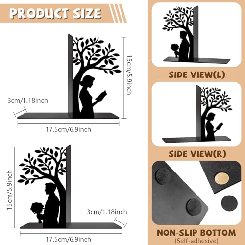 Tree of Life Bookends Decorative Metal Bookends Couple Book Ends for Shelves Reading Decor Bookshelf Decor Book Organizer for Desk Bookshelf Home Office Couples and Book Lovers Gift - style: Tree of Life Decorative Bookends