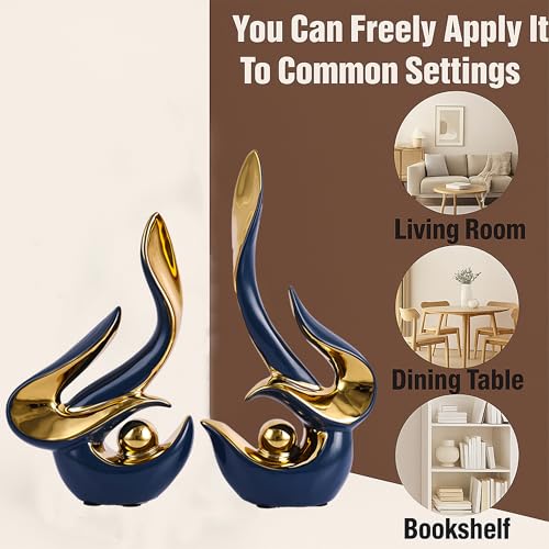 WUBIANJIE Mid Century Modern Abstract Art Home Decor Accent,Porcelain Statues for Living Room Coffee Table Centerpieces for Dining Room,Ceramic Sculptures and Gold Knick Knacks - color: Blue Gold