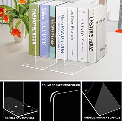 Acrylic Bookends 2 Pieces, VFINE Book Ends for Shelves, Clear Bookends for Shelves Decor Book Ends for Desktop Organizer, Book Stopper for Home Office School Supplies, 7 * 4.8 * 4.75 inch - color: Clear Bookedns 2 Pieces