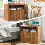 LEYAOYAO 31" Wide Fluted Nightstand with Charging Station, Oversized Extra Large 2 Drawers Night Stand,Brown Wood Bedside Table,Tall Bed Side End Tables,Modern Chest of Drawers Dressers for Bedroom - color: Brown, size: 2 Drawers