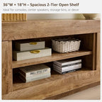 OKD Modern 70" TV Stand, Entertainment Center for TVs Up to 80", Media Console with Large Open Storage & Side Cabinets, Thick Wood Design for Living Room, Light Knotty Oak - color: Light Knotty