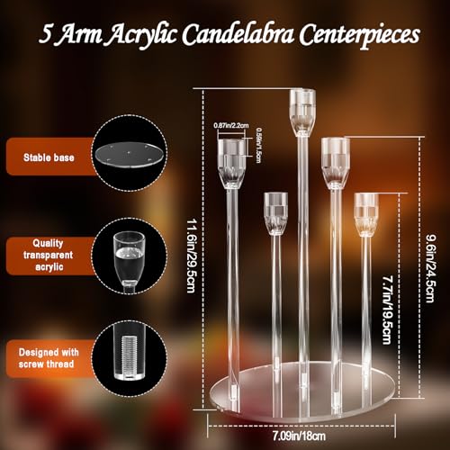5 Arm Acrylic Candle Holder Stand Elegant Crystal-Clear 3 Tier Stems for Flameless LED Candles Modern Spiral Twist Design, Sturdy 7.09" Round Base Perfect for Weddings & Home Decor (2, Candelabra) - size: Candelabra