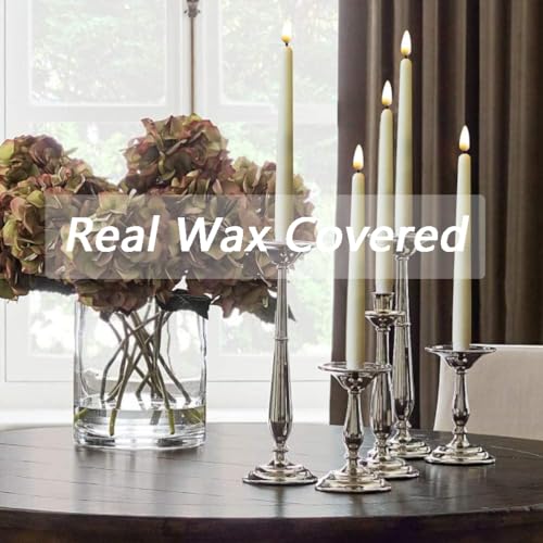 NONNO & ZGF 10 Pack Flameless Taper Candles, Ivory Wax Coverd, 11-Inch, LED Battery Flickering Bright Candle with 2 Remote Controls, Timer, for Wedding, Family Dinner, Party, Festive or Home Decor - color: Ivory