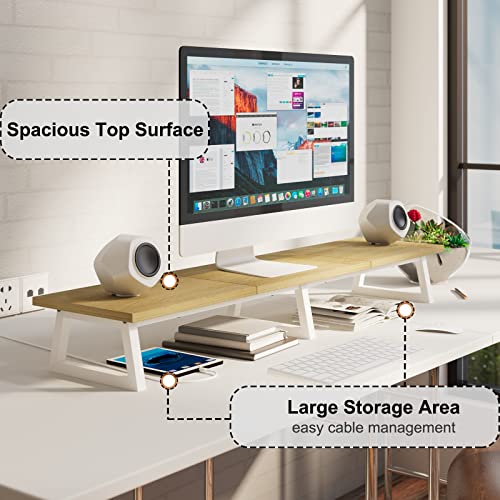 TEAMIX Large Dual Monitor Riser - Wood & Steel Desk Organization - Maple, 42 inch - color: Maple