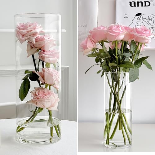 Acrylic Cylinder Plastic Vase for Centerpiece, Unbreakable Hurricane Tall Large Plastic Vases for Proposals Wedding, Hydroponic Decor Base Set of 2 with DIY Stickers (D 4" + D 4.8" X H 15.8" Clear) - color: 2 Clear-c