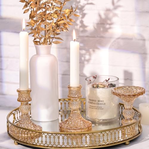 Taper Candlestick Holder Set of 6, Gold Candle Holders & Vintage Candlestick Holders, Glass Candle Holder for Table Centerpieces, Fall, Christmas, Autumn, Thanksgiving Decor - color: Gold, size: Crystal
