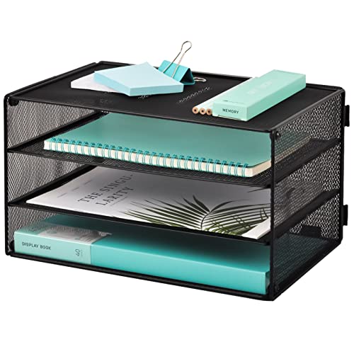 EASEPRES 3 Tier Mesh Desk Organizer Tray, File Paper Letter Folder Holder Desktop Paper Sorter Mail Organization Rack Storage Accessories, for Office Home School Classroom, Black - color: 3 Tier Black