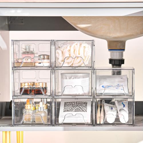 Plastic Drawers Storage, 4 Pack Clear Stackable Storage Drawers, Acrylic Storage Bins with Drawers for Fridge Organizers, Small PlasticDrawers Stackable for Makeup Organizers Cosmetic Display - size: 4Pack Standard