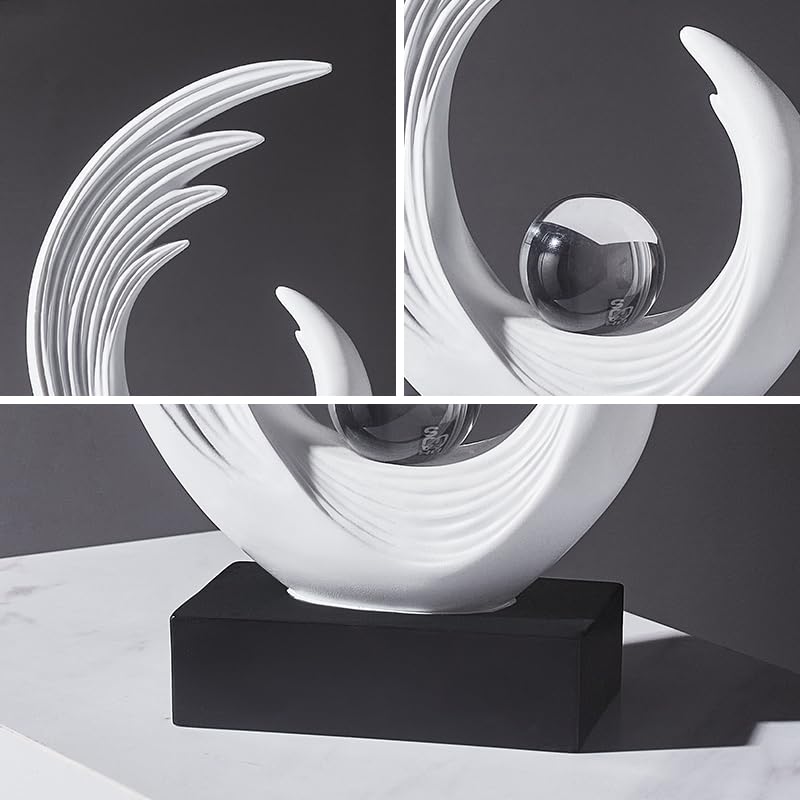 Modern Abstract Art Sculptures, Gold Entryway Table Accents, Black Shelf Decor Accents, Abstract Art Resin Sculpture for Dining Room, Office & Coffee Table – Centerpiece Fireplace Decor (White) - color: White