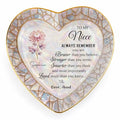 Personalized Niece Jewelry Dish Gift from Aunt, Heart Trinket-Dish with Custom Birth Flower, “Always Remember You Are Braver Stronger Smarter Loved” Inspirational Ceramic Ring Keepsake - color: Niece 054