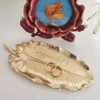 Metal Jewelry Dish, Small Leaf Shaped Ring Holder Jewelry Organizer, Trinket Dish Vanity Tray for Dresser Christmas Birthday Wedding Gifts - color: Small Banana Leaf-Gold