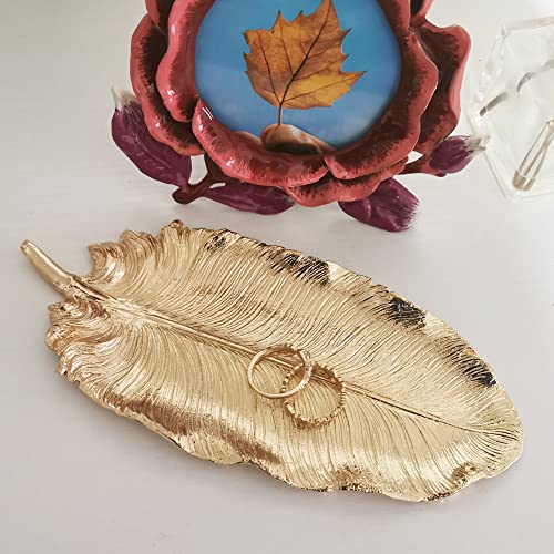 Metal Jewelry Dish, Small Leaf Shaped Ring Holder Jewelry Organizer, Trinket Dish Vanity Tray for Dresser Christmas Birthday Wedding Gifts - color: Small Banana Leaf-Gold