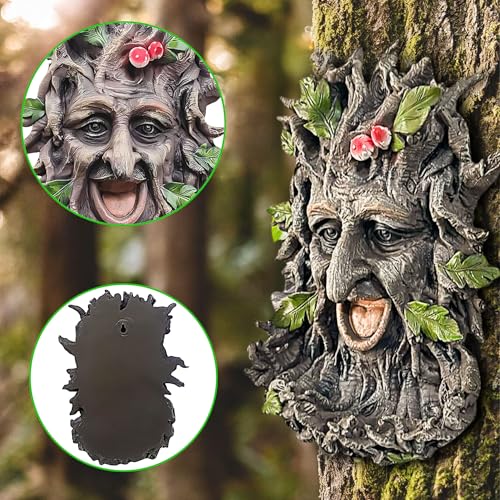 Teaeeno Charming Tree Face Garden Decor, Bird Feeders for Outdoors, Large Outdoor Tree Hugger for Halloween, Funny Animal Feeder, Trees Decoration Outdoor Wallmounted Statue - color: Multicolor