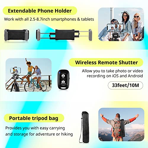 Sensyne 64" Camera Tripod Stand, Versatile Phone & iPad Tripod with Wireless Remote and 2-in-1 Phone Holder for Selfie/Video Recording/Photo/Live Stream/Vlog - size: 64-inch