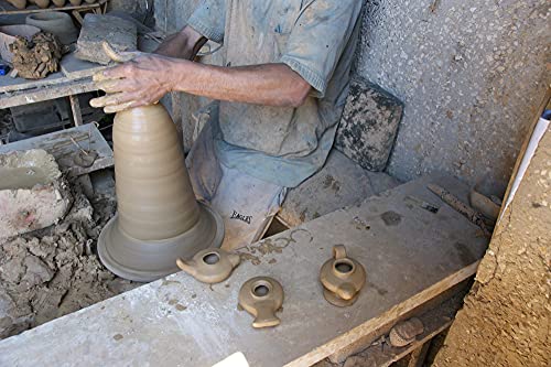 Biblical Herodian Clay Oil Lamp with Bethlehem Olive Oil - Authentic Holy Land Replica with Gift Bag & Certificate of Authenticity - Handmade Christian & Judaica Faith Gift - color: Herodian - Biblical Brown Styled