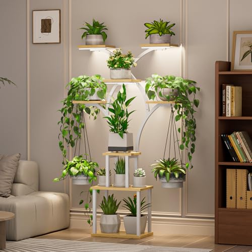 Elbourn Plant Stand Indoor with Grow Lights - 60" Tall Metal Plant Shelf for Multiple Plants, 8 Tiered Corner Plant Stands for Indoor Plants, X - Shaped Decorative Rack for Home, Living Room & Patio Decor (White) - color: White