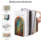 Stained Glass Art Bookends Heavy Duty,Book Organizer for Shelves, Holder Stand Decorative, Stoppers for Books, CD, File, Video Gamesbook Stand，6.7 X 4.7 X 3.9 Inch(Large)