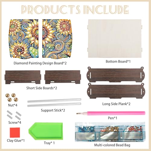 Tontut Diamond Painting kit Storage Box, Sunflower DIY Multifunctional Handmade Storage Box, Suitable for Home Holiday Gifts - color: Sunflower