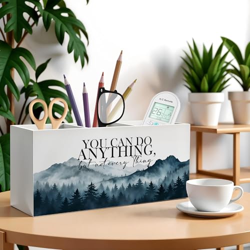 Mountains Forest Inspirational Pencil Pen Holder for Desk, You Can do Anything But Not Everything Wooden Pencil Holder Organizer for Home Office Desk Accessories, Encouragement Gifts - color: Color-Desk accessories white 07