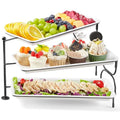 Lifewit 3 Tier Serving Tray, 36 x 17 cm/14 x 6.5" White Plastic Tiered Food Serving Platters, Rotating Tiered Tray Stand for Party with Black Collapsible Metal Stand, Dessert Table Stands for Cookies - size: 14" x 6.5", style: Rotatable