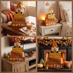 Lineshading 4 Pcs Fall Decorations for Home Wooden Gnome Block Sign Thanksgiving Tiered Tray Decor Thanksgiving Centerpiece Rustic Fall Table Decor for Autumn Harvest Party Home Kitchen Decorations - style: Fall Gnome