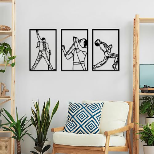 cape leadwort 3-Piece Metal Wall Art, Minimalist Line Art Rock Music Wall Decor, Band Singer Silhouette Wall Sculptures for Living Room, Bedroom, Music Studio, 15.7" x 10.23" - color: Music3