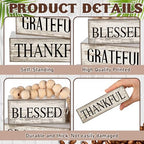 4 Pcs Farmhouse Wooden Tabletop Decor Neutral Farmhouse Tiered Tray Decor Rustic Retro Wood Bead Garland Blessed Grateful Thankful Block Sign Centerpiece for Coffee Home Office Shelf Mantle Table - style: Blessed
