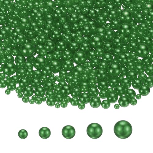 PATIKIL 1000 Pcs No Hole Pearls, 3mm 4mm 5mm 6mm 8mm Mini Round Faux Pearl for Art Crafts Jewelry Making Nail Vase Filler Birthday Wedding Party, Dark Green - color: Dark Green