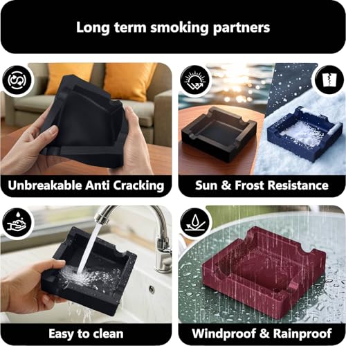 roygra Outdoor Ashtray, Ash Tray Outdoors, Cigar Ashtray for Outside Patio with 3 Cutter, Silicone Ashtrays for Outdoors with 4 Holder, Cigars Smoking Accessories for Men, Home Décor Smokers Indoor - color: Black