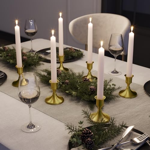 zeochyni Brass Gold Taper Candle Holders Set of 2, Vintage Metal Candlestick Holders for Dinner Room Table Centerpiece or Mantel Wedding Party Decor - color: Gold, size: Set of 2