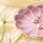 Lotus Ring Holder Dish Small Indoor Ash Tray, Ceramic Dessert Plate Trinket Jewelry Holder Organizing Necklace Earrings for Parents Friends Sister, Pink. All Jewelries Are NOT Included. - color: Pink-Round