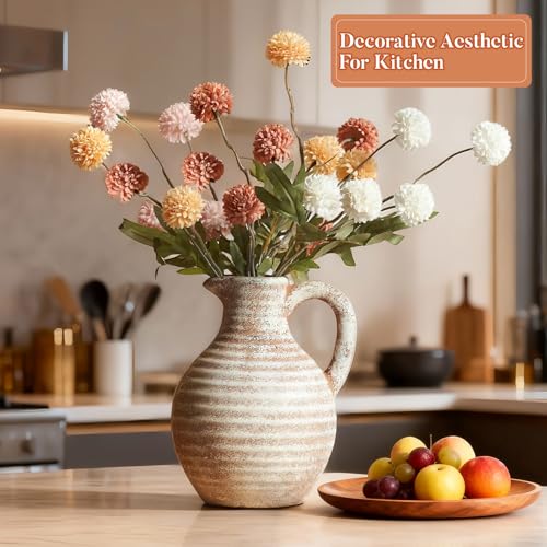 Ceramic Flower Vase Rustic Terracotta Vase with Handles Neutral Clay Pitcher Antique Vase for Home Decor,8 Inch Farmhouse Boho Vases for Living Room,Dining Table,Enterway,Shelf,Fireplace - size: 8''