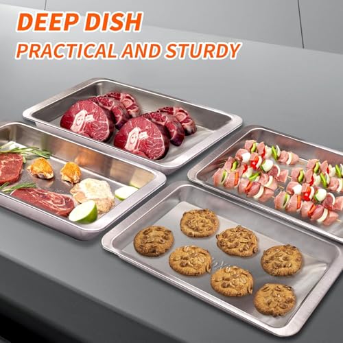 Grilling Prep and Serve Trays, Set of 2 Stackable Stainless Steel BBQ Trays, Deep Marinating Container, Serving Platter for Plating Food, BBQ Prep Tub for Marinating Meats, Grill Accessories - style: Deep Prep Trays
