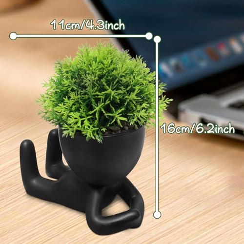 Zerzsy Bathroom Shelf Decor Accent Women Cute Cubicle Accessories Artificial Plants Pot Head Cute Human Shape Desk Decoration Office Décor for Women, Bathroom Office Plants- Set of 1 - color: Black-h
