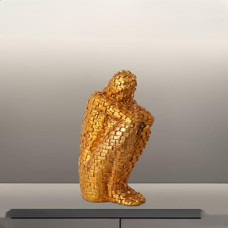 Modern Abstract Geometric Human Figure Sculpture, Contemporary Art Home Decor，3 Colors to Choose from (Gold) - color: Gold
