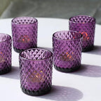 Woho 24pcs Purple Votive Candle Holders, Glass Tea Lights Candle Holder for Wedding Table Centerpiece, Studded Diamond Tealight Candle Holder for Tealight Candles/Votive Candles - color: Deep Purple