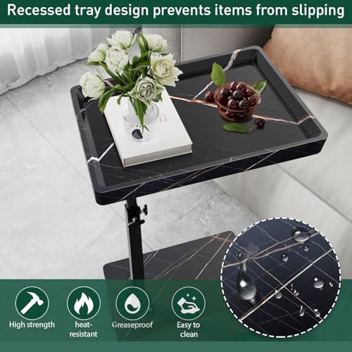 C Table End Table Adjustable Height, 360°Swivel TV Tray Table for Small Spaces, Couch Tables That slide under, C Shaped Side Tables living room and bedroom for Sofa, Bed,Chair, Snack (1, Black) - color: Black