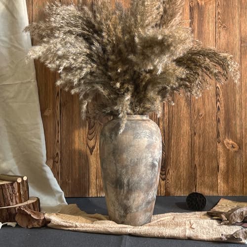 12 Inch Ceramic Rustic Farmhouse Vase, Handmade Pottery Flower Vases for Home Decor, Brown Ceramic Vase for Living Room, Table Centerpieces & Shelf Decor, Wedding Gifts - color: Brown, size: Small