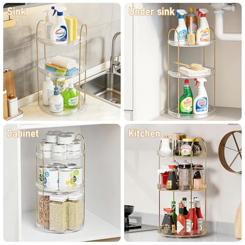 Anyoifax 360° Rotating Makeup Organizer 3 Tier Large Capacity Perfume Skincare Tray for Dresser Spinning Bathroom Counter Organizer for Vanity Lazy Susan Turntable Storage for Kitchen, Clear - size: 3 Tier