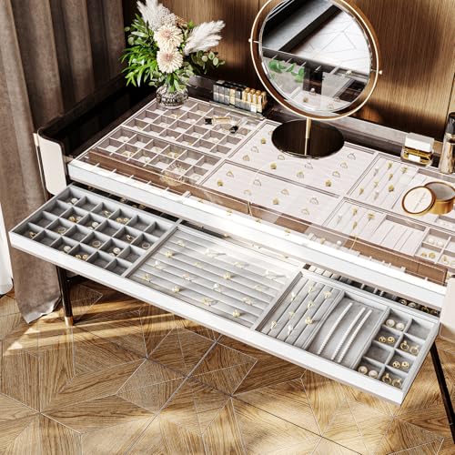 12 Grids Microfiber Jewelry Trays Bracelets Tray Stackable Jewelry Organizer Trays for Drawer Bracelet Holder Earring Tray For Bracelet Bangle Earrings Watches Storage (Gray) - color: Grey, size: 12 Grid