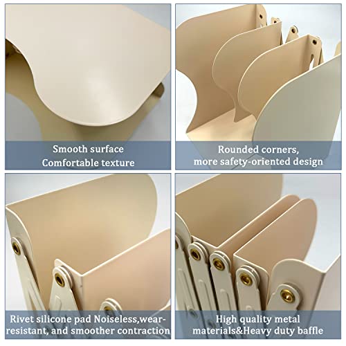 Adjustable Bookends, 19 inches 2 Dividers Heavy Duty Metal Book Holders, Book Storage Rack, Desk Organizer Magazine File Holder for Office, School, Bookstore and Home, Beige - color: Beige