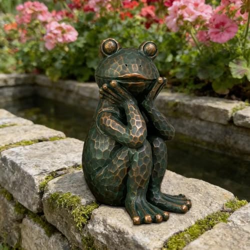 Meditation Frog Sculpture, 10" H 7.48" L Handcrafted Resin Zen Frog Statue, Suitable for Garden, Courtyard, Indoor and Outdoor Home Decoration