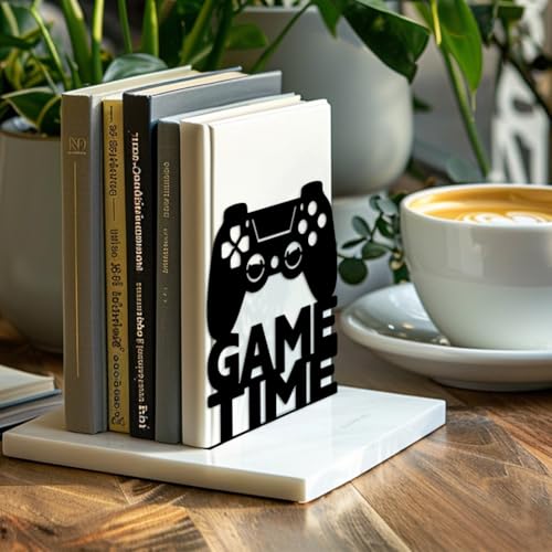 Peacoblue Metal Bookends for Shelves, Modern Decorative Heavy Duty Study Book Ends for Office, Desk, Shelf, Room 5.3"x4.3"x6.3" Cast Iron Simple Tall Bookends, 1 Pair (Game and Game Console) - style: Game